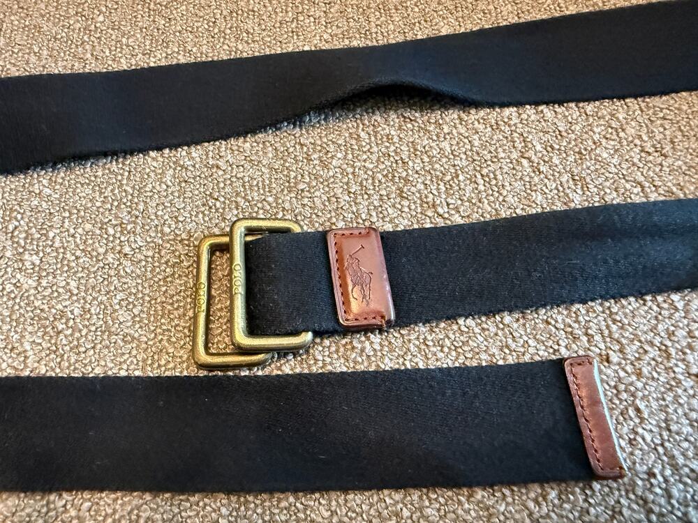 Polo Ralph Lauren Golf Cotton Canvas Belt Black Brown Leather Trim  53"